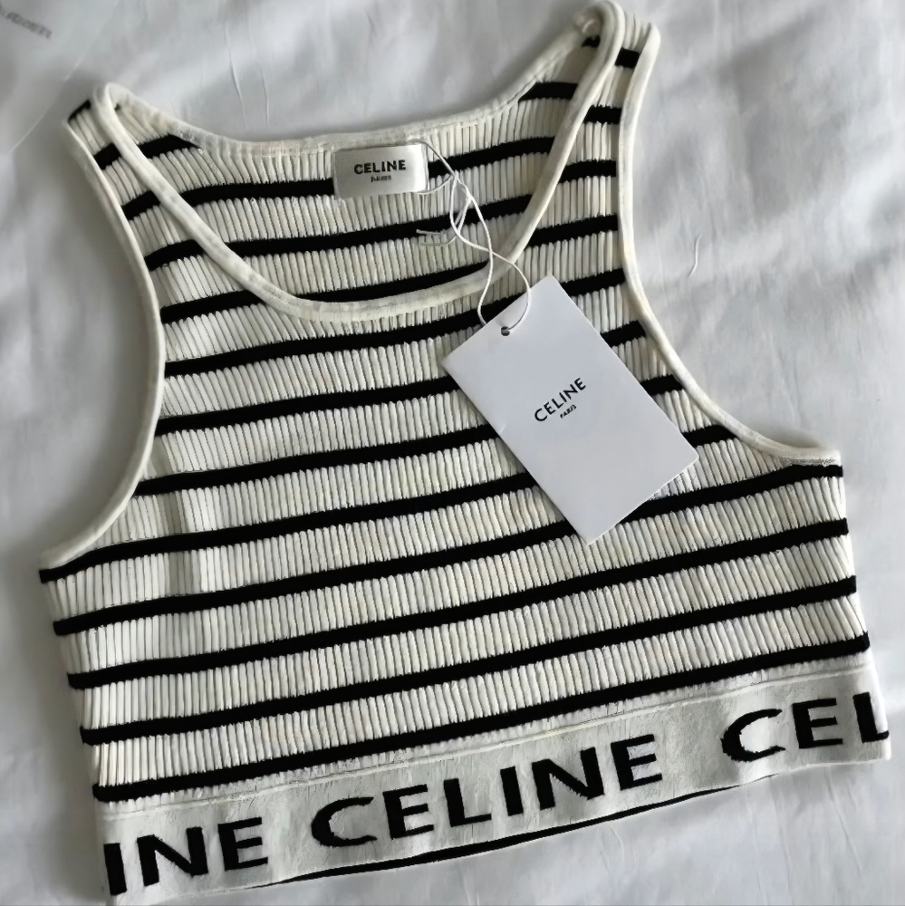 Celine Women's Black and White Striped Crop Top